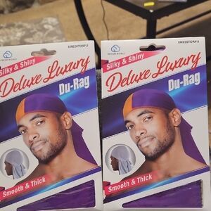 ❤️ NWT Set Of 2 Deluxe Luxury Silky & Shiny Du-Rag in Purple with Orange Accent
